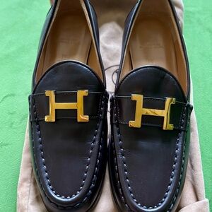 Hermes Brown Loafers with Gold Accent